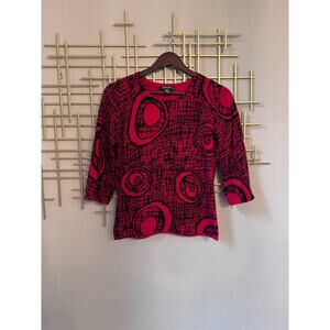 Designers Originals Red Black Abstract Print Top 3/4 Sleeve Petite M